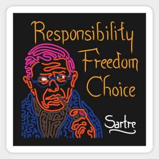 STYLIZED LINE ART SARTRE - RESPONSIBILITY FREEDOM CHOICE - neon Sticker